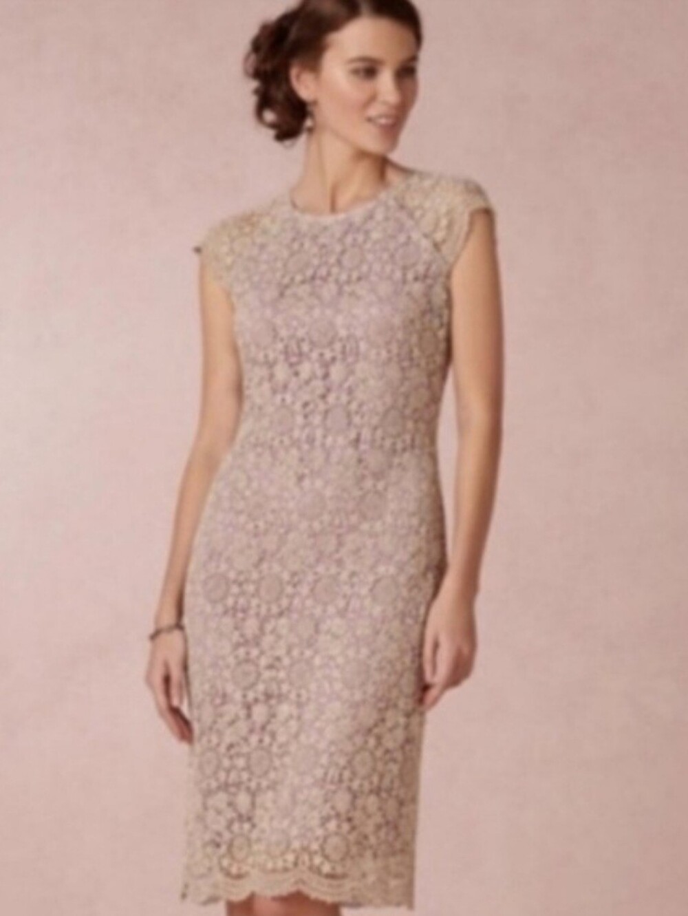 Mignon Doo Formal  Cream And Gold Lace Overlay Dress (D25)